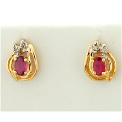Natural Ruby and Diamond Earrings in 14K Yellow Gold