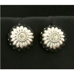 Button Style White Sapphire Earrings in 14K White Gold