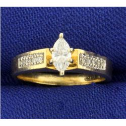 Over 1/3ct TW Marquise and Round Diamond Engagement Ring in 14K Yellow Gold