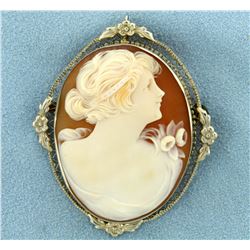 Large Vintage Cameo Pin/Pendant in 14K White Gold