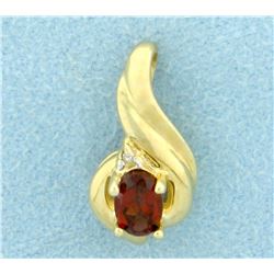 1/2ct Garnet and Diamond Pendant or Slide in 10K Yellow Gold