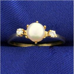 Akoya Pearl and Diamond Ring in 14K Yellow Gold