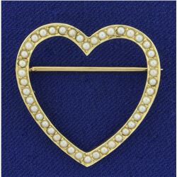 Victorian Pearl Heart Pin with Seed Pearls in 14K Yellow Gold