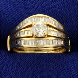 1ct TW Baguette and Round Diamond Ring in 14K Yellow Gold