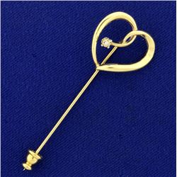 Heart Pin with Diamond in 14K Yellow Gold