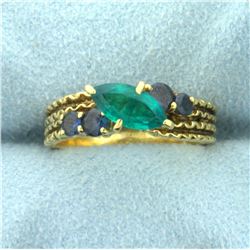 1ct Marquise Chrome Tourmaline and Sapphire Ring in 18K Yellow Gold