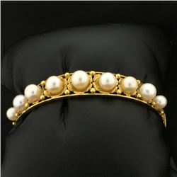 Vintage Akoya Pearl Bangle Bracelet in 18K Yellow Gold