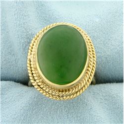 Vintage Oval Jade Ring in 14K Yellow Gold