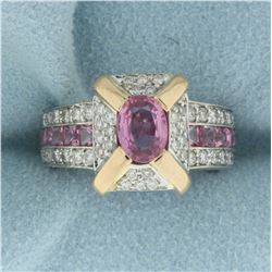 Natural Pink Sapphire and Diamond Ring in 18K Yellow and White Gold