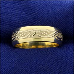 Nature Design Band Ring in 14K Yellow and White Gold