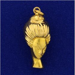Vintage Asian or Geisha Woman Head Pendant in 18K Yellow Gold