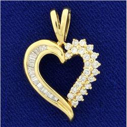 1/2ct TW Baguette and Round Diamond Heart Pendant in 14K Yellow Gold