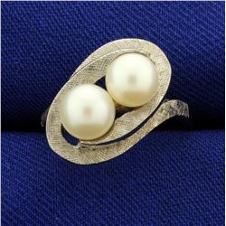 Two Cultured Pearl Ring in 10K White Gold