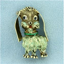 Vintage Enameled Schnauzer Dog Pin in 14K Yellow Gold