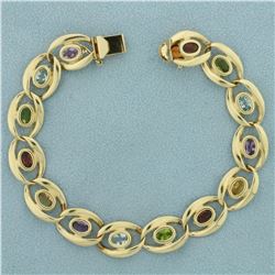 Multi-Colored Semi-Precious Gemstone Bracelet in 14K Yellow Gold