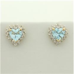 Sky Blue Topaz and Diamond Heart Earrings in 14K Yellow Gold