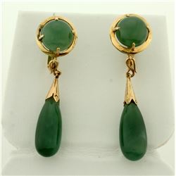 Vintage Dangle Jade Screw back Earrings in 14K Yellow Gold