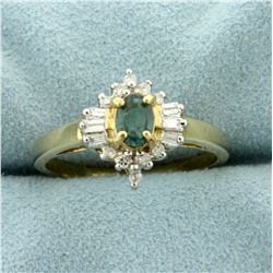 Lab Alexandrite Ring with Round and Baguette Diamonds in 10K Yellow Gold