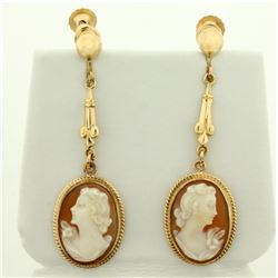 Dangle Cameo Earrings in 10K Yellow Gold with Screw Backs