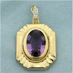 10ct Amethyst Pendant with Diamonds in 14K Yellow Gold