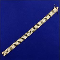 Heavy Men's 8 1/2 Inch 2ct Diamond and Onyx Jubilee Style Bracelet in 14K Yellow Gold