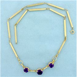 Designer 3 Stone Amethyst Necklace in 14K Yellow Gold