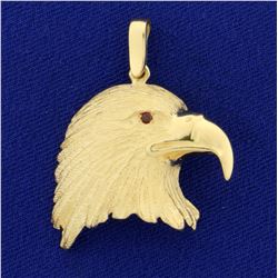 Bald Eagle Head Pendant with Ruby Eye in 14K Yellow Gold