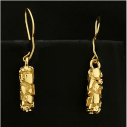 Dangling Gold Nugget Style Earrings in 14K Yellow Gold