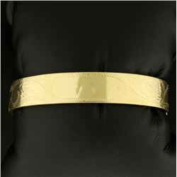 Vintage Engraved Wide Bangle Bracelet in 14K Yellow Gold