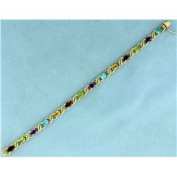 7 Inch Rainbow Semi-Precious Gemstone Bracelet in 14K Yellow Gold