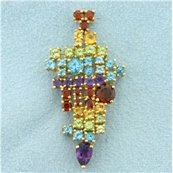 Rainbow Colored Semi Precious Gemstone Pendant in 10K Yellow Gold