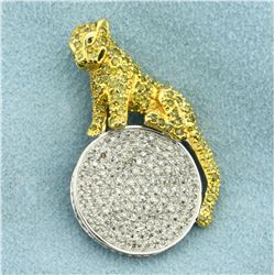 Designer Peridot and Diamond Jaguar Pendant in 10K Yellow and White Gold