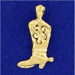 Diamond Cut Cowboy Boot Pendant in 14K Yellow Gold