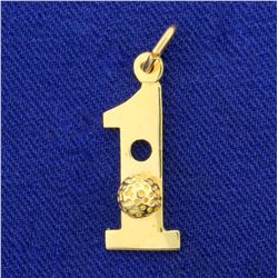 Number "1" Golf Ball Charm or Pendant in 14K Yellow Gold