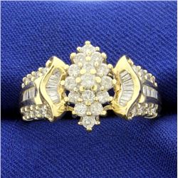 .95ct TW Round and Baguette Diamond Ring in 14K Yellow Gold