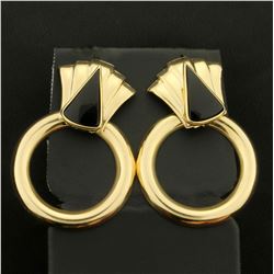 Onyx Dangle Drop Circular Earrings in 14K Yellow Gold