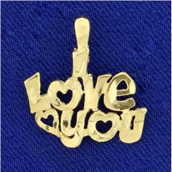 Diamond Cut "Love You" Pendant or Charm in 14K Yellow Gold