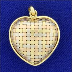 Italian Made Woven Design Heart Pendant in 18K Yellow, White, and Rose Gold