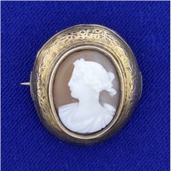 Antique Cameo Gold Pin in 14K Yellow Gold