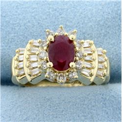 1ct Natural Ruby and Diamond Ring in 14K Yellow Gold