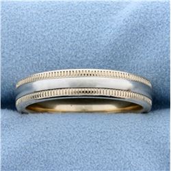 Men's Two Tone Wedding Band Ring With Beaded Edges in 14K Yellow and White Gold