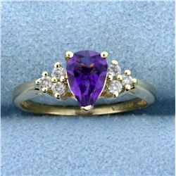 Pear Shaped Amethyst and Diamond Ring in 14K Yellow Gold