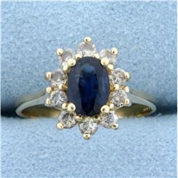 Natural Sapphire and Champagne Diamond Ring in 14K Yellow Gold