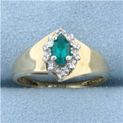 Lab Emerald and Diamond Ring in 10K Yellow and White Gold