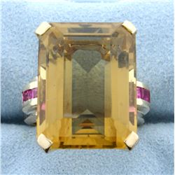 20ct Citrine and Pink Topaz Statement Ring in 14K Yellow Gold
