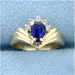 Pear Shaped Sapphire and Diamond Ring in 14K Yellow Gold