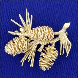 Three Pinecone Pin in 14K Yellow Gold