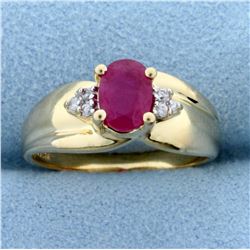 1ct Natural Ruby and Diamond Ring in 14K Yellow Gold