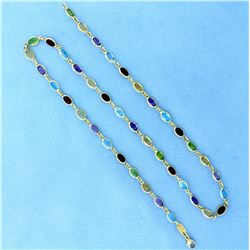 Italian Made 18 Inch Semi Precious Gemstone Necklace in 14K Yellow Gold