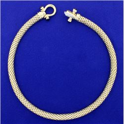 Designer Woven Style Gold Necklace With Diamonds and Onyx in 14K Yellow Gold